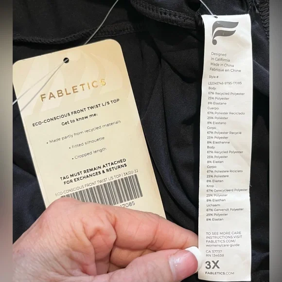 NWT Fabletics Black Front Twist Long Sleeve Athletic Top size 3X - Picture 4 of 5